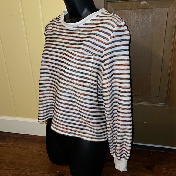 Madewell White Rainbow Stripe Casual Pocket Long Sleeve Pullover Top Size M - Picture 7 of 10